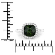 Bids.com 2.64 Carat Genuine Green Tourmaline and White Diamond 14K White Gold Ring Rings White Smoke size 6.00,size 7.00,size 8.00,size 9.00