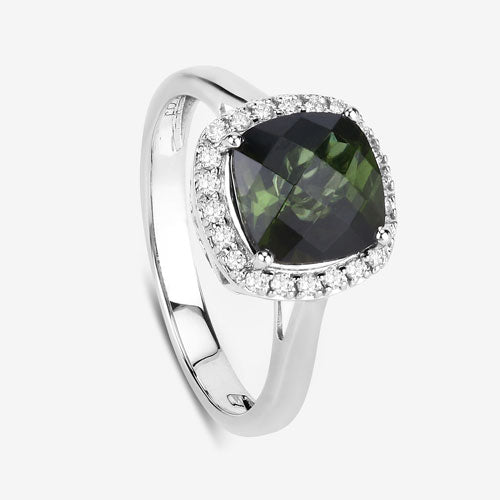 Bids.com 2.64 Carat Genuine Green Tourmaline and White Diamond 14K White Gold Ring Rings White Smoke size 6.00,size 7.00,size 8.00,size 9.00
