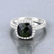 Bids.com 2.64 Carat Genuine Green Tourmaline and White Diamond 14K White Gold Ring Rings Gray size 6.00,size 7.00,size 8.00,size 9.00