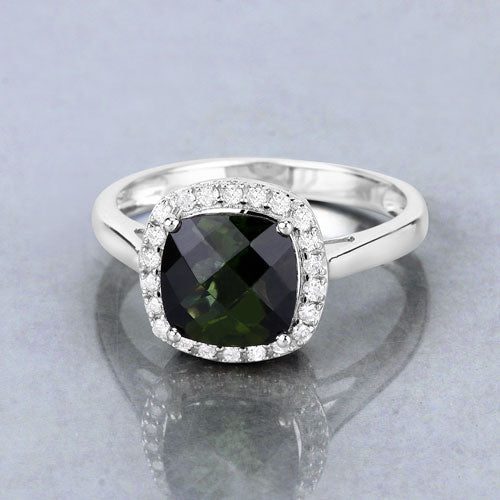 Bids.com 2.64 Carat Genuine Green Tourmaline and White Diamond 14K White Gold Ring Rings Gray size 6.00,size 7.00,size 8.00,size 9.00