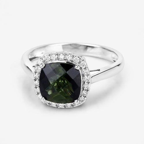 Bids.com 2.64 Carat Genuine Green Tourmaline and White Diamond 14K White Gold Ring Rings Lavender size 6.00,size 7.00,size 8.00,size 9.00
