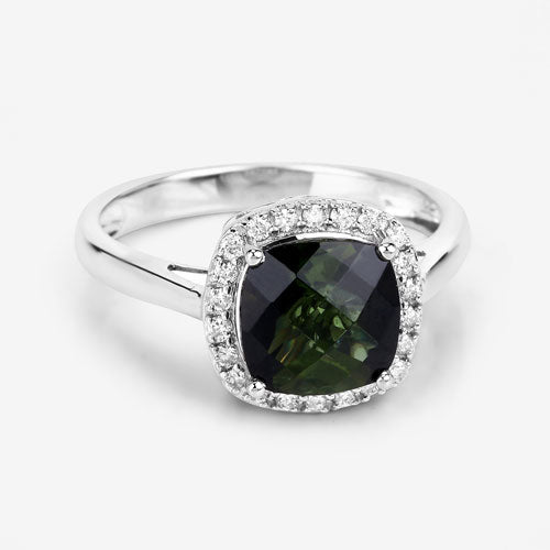 Bids.com 2.64 Carat Genuine Green Tourmaline and White Diamond 14K White Gold Ring Rings Lavender size 6.00,size 7.00,size 8.00,size 9.00