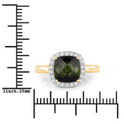 Bids.com 2.64 Carat Genuine Green Tourmaline and White Diamond 14K Yellow Gold Ring Rings White Smoke size 6.00,size 7.00,size 8.00,size 9.00