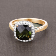 Bids.com 2.64 Carat Genuine Green Tourmaline and White Diamond 14K Yellow Gold Ring Rings Dim Gray size 6.00,size 7.00,size 8.00,size 9.00