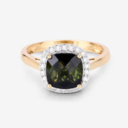 Bids.com 2.64 Carat Genuine Green Tourmaline and White Diamond 14K Yellow Gold Ring Rings White Smoke size 6.00,size 7.00,size 8.00,size 9.00
