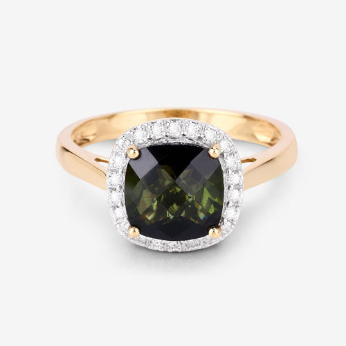 Bids.com 2.64 Carat Genuine Green Tourmaline and White Diamond 14K Yellow Gold Ring Rings White Smoke size 6.00,size 7.00,size 8.00,size 9.00