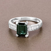 Bids.com 1.91 Carat Genuine Green Tourmaline and White Diamond 14K White Gold Ring Rings Rosy Brown size 6.00,size 7.00,size 8.00,size 9.00