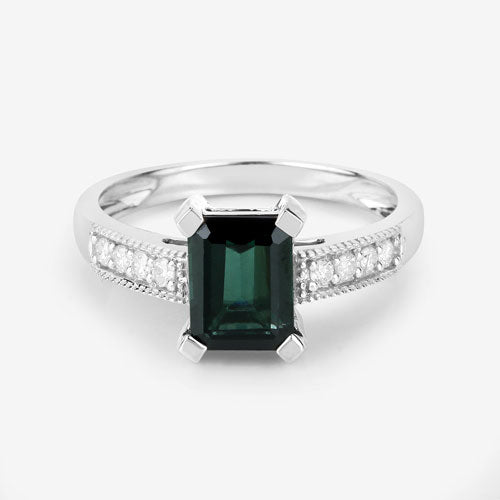 Bids.com 1.91 Carat Genuine Green Tourmaline and White Diamond 14K White Gold Ring Rings Light Gray size 6.00,size 7.00,size 8.00,size 9.00