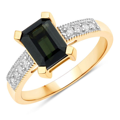 Bids.com 1.91 Carat Genuine Green Tourmaline and White Diamond 14K Yellow Gold Ring Rings White Smoke size 6.00,size 7.00,size 8.00,size 9.00