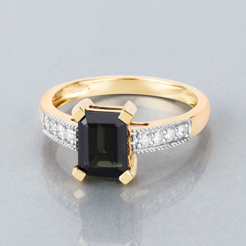 Bids.com 1.91 Carat Genuine Green Tourmaline and White Diamond 14K Yellow Gold Ring Rings Gray size 6.00,size 7.00,size 8.00,size 9.00