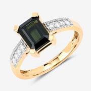 Bids.com 1.91 Carat Genuine Green Tourmaline and White Diamond 14K Yellow Gold Ring Rings White Smoke size 6.00,size 7.00,size 8.00,size 9.00