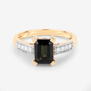 Bids.com 1.91 Carat Genuine Green Tourmaline and White Diamond 14K Yellow Gold Ring Rings White Smoke size 6.00,size 7.00,size 8.00,size 9.00
