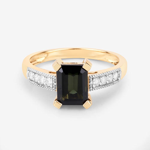 Bids.com 1.91 Carat Genuine Green Tourmaline and White Diamond 14K Yellow Gold Ring Rings White Smoke size 6.00,size 7.00,size 8.00,size 9.00