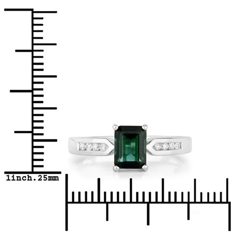 Bids.com 1.19 Carat Genuine Green Tourmaline and White Diamond 14K White Gold Ring Rings White Smoke size 6.00,size 7.00,size 8.00,size 9.00