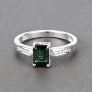 Bids.com 1.19 Carat Genuine Green Tourmaline and White Diamond 14K White Gold Ring Rings Light Slate Gray size 6.00,size 7.00,size 8.00,size 9.00