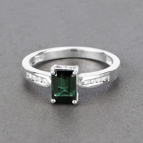 Bids.com 1.19 Carat Genuine Green Tourmaline and White Diamond 14K White Gold Ring Rings Light Slate Gray size 6.00,size 7.00,size 8.00,size 9.00