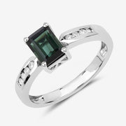 Bids.com 1.19 Carat Genuine Green Tourmaline and White Diamond 14K White Gold Ring Rings White Smoke size 6.00,size 7.00,size 8.00,size 9.00