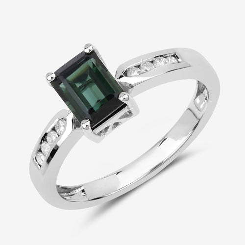 Bids.com 1.19 Carat Genuine Green Tourmaline and White Diamond 14K White Gold Ring Rings White Smoke size 6.00,size 7.00,size 8.00,size 9.00