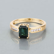 Bids.com 1.19 Carat Genuine Green Tourmaline and White Diamond 14K Yellow Gold Ring Rings Gray size 6.00,size 7.00,size 8.00,size 9.00