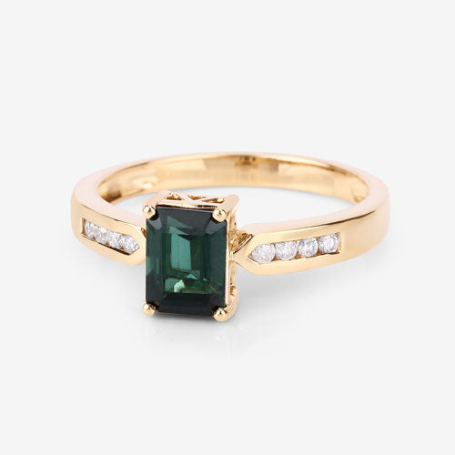 Bids.com 1.19 Carat Genuine Green Tourmaline and White Diamond 14K Yellow Gold Ring Rings White Smoke size 6.00,size 7.00,size 8.00,size 9.00