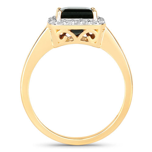Bids.com 3.02 Carat Genuine Green Tourmaline and White Diamond 14K Yellow Gold Ring Rings White Smoke size 6.00,size 7.00,size 8.00,size 9.00