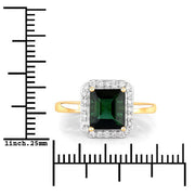 Bids.com 3.02 Carat Genuine Green Tourmaline and White Diamond 14K Yellow Gold Ring Rings White Smoke size 6.00,size 7.00,size 8.00,size 9.00