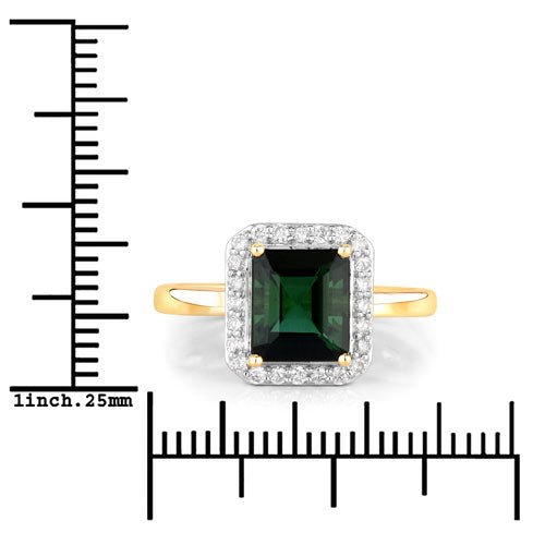 Bids.com 3.02 Carat Genuine Green Tourmaline and White Diamond 14K Yellow Gold Ring Rings White Smoke size 6.00,size 7.00,size 8.00,size 9.00