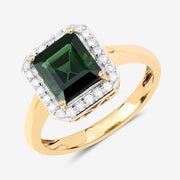 Bids.com 3.02 Carat Genuine Green Tourmaline and White Diamond 14K Yellow Gold Ring Rings White Smoke size 6.00,size 7.00,size 8.00,size 9.00