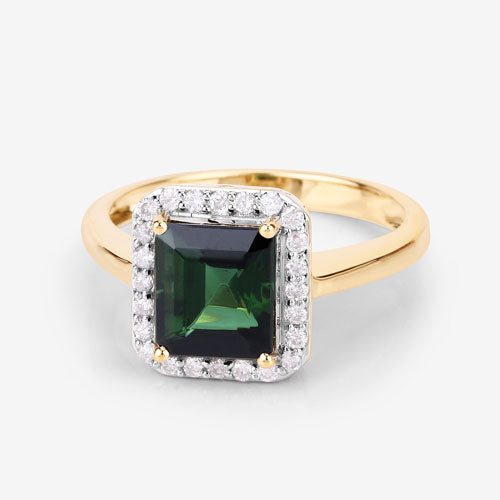 Bids.com 3.02 Carat Genuine Green Tourmaline and White Diamond 14K Yellow Gold Ring Rings Light Gray size 6.00,size 7.00,size 8.00,size 9.00