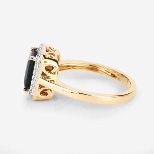 Bids.com 3.02 Carat Genuine Green Tourmaline and White Diamond 14K Yellow Gold Ring Rings White Smoke size 6.00,size 7.00,size 8.00,size 9.00