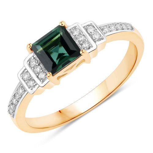 Bids.com 0.72 Carat Genuine Green Tourmaline and White Diamond 14K Yellow Gold Ring Rings White Smoke size 6.00,size 7.00,size 8.00,size 9.00