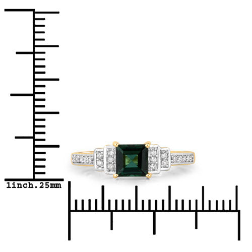 Bids.com 0.72 Carat Genuine Green Tourmaline and White Diamond 14K Yellow Gold Ring Rings White Smoke size 6.00,size 7.00,size 8.00,size 9.00