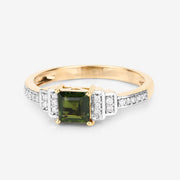 Bids.com 0.72 Carat Genuine Green Tourmaline and White Diamond 14K Yellow Gold Ring Rings White Smoke size 6.00,size 7.00,size 8.00,size 9.00