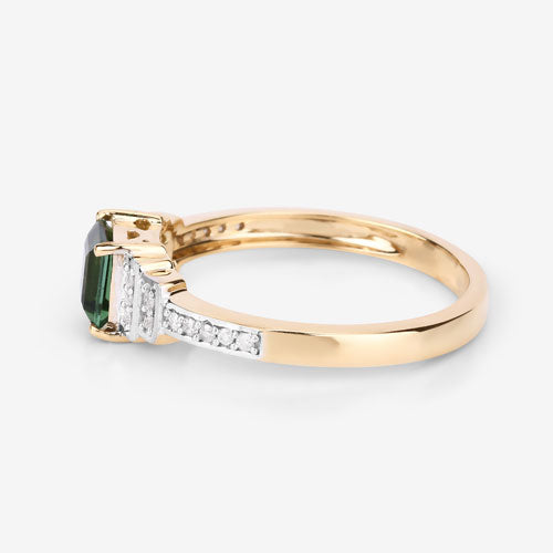 Bids.com 0.72 Carat Genuine Green Tourmaline and White Diamond 14K Yellow Gold Ring Rings White Smoke size 6.00,size 7.00,size 8.00,size 9.00