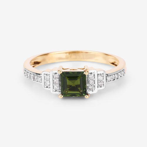 Bids.com 0.72 Carat Genuine Green Tourmaline and White Diamond 14K Yellow Gold Ring Rings Lavender size 6.00,size 7.00,size 8.00,size 9.00