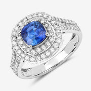 Bids.com 1.96 Carat Genuine Blue Sapphire and White Diamond 18K White Gold Ring Rings White Smoke size 6.00,size 7.00,size 8.00,size 9.00
