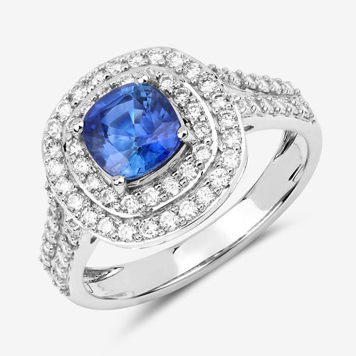 Bids.com 1.96 Carat Genuine Blue Sapphire and White Diamond 18K White Gold Ring Rings White Smoke size 6.00,size 7.00,size 8.00,size 9.00