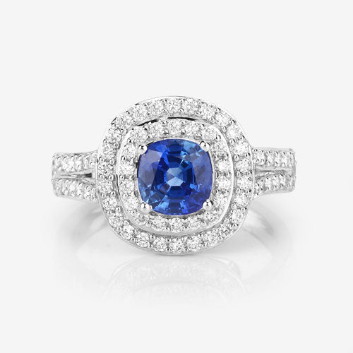 Bids.com 1.96 Carat Genuine Blue Sapphire and White Diamond 18K White Gold Ring Rings Light Gray size 6.00,size 7.00,size 8.00,size 9.00