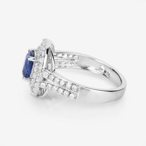 Bids.com 1.96 Carat Genuine Blue Sapphire and White Diamond 18K White Gold Ring Rings White Smoke size 6.00,size 7.00,size 8.00,size 9.00