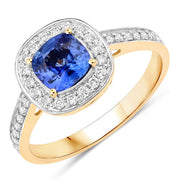 Bids.com 1.31 Carat Genuine Blue Sapphire and White Diamond 18K Yellow Gold Ring Rings White Smoke size 6.00,size 7.00,size 8.00,size 9.00