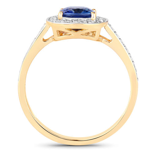 Bids.com 1.31 Carat Genuine Blue Sapphire and White Diamond 18K Yellow Gold Ring Rings White Smoke size 6.00,size 7.00,size 8.00,size 9.00
