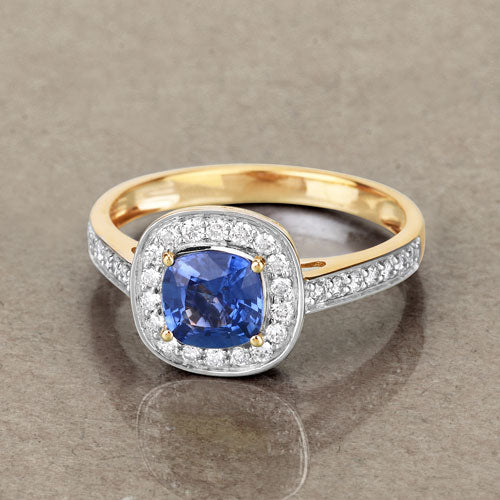 Bids.com 1.31 Carat Genuine Blue Sapphire and White Diamond 18K Yellow Gold Ring Rings Rosy Brown size 6.00,size 7.00,size 8.00,size 9.00