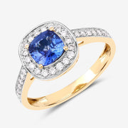 Bids.com 1.31 Carat Genuine Blue Sapphire and White Diamond 18K Yellow Gold Ring Rings White Smoke size 6.00,size 7.00,size 8.00,size 9.00