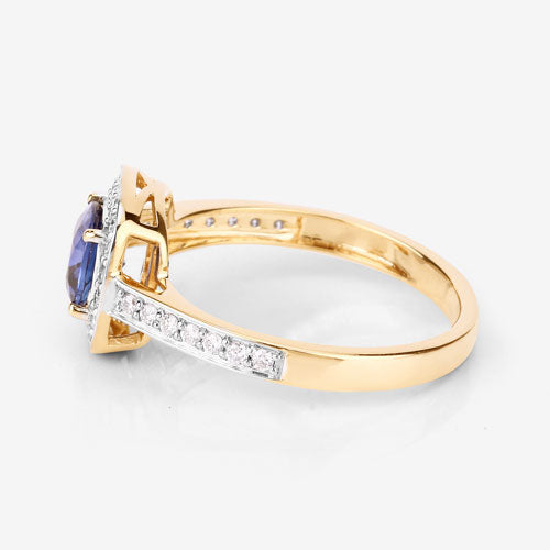 Bids.com 1.31 Carat Genuine Blue Sapphire and White Diamond 18K Yellow Gold Ring Rings White Smoke size 6.00,size 7.00,size 8.00,size 9.00