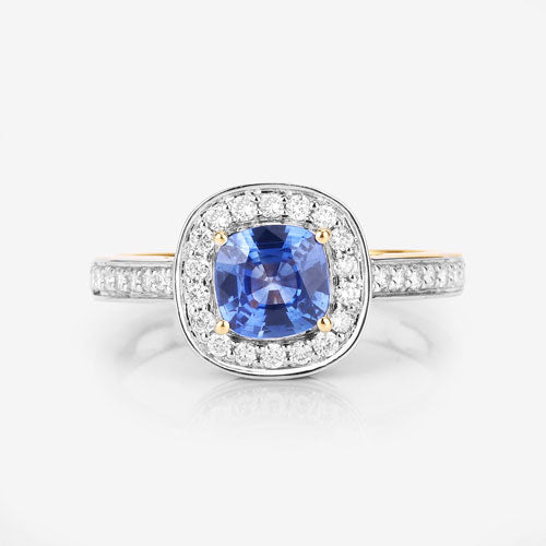 Bids.com 1.31 Carat Genuine Blue Sapphire and White Diamond 18K Yellow Gold Ring Rings White Smoke size 6.00,size 7.00,size 8.00,size 9.00