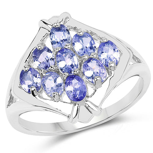 Bids.com 1.53 Carat Genuine Tanzanite .925 Sterling Silver Ring Rings White Smoke size 6.00,size 8.00,size 8.50,size 7.00,size 9.00