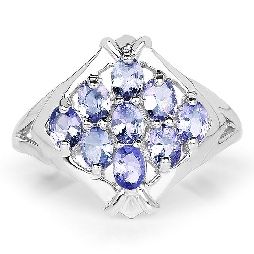 Bids.com 1.53 Carat Genuine Tanzanite .925 Sterling Silver Ring Rings White Smoke size 6.00,size 8.00,size 8.50,size 7.00,size 9.00