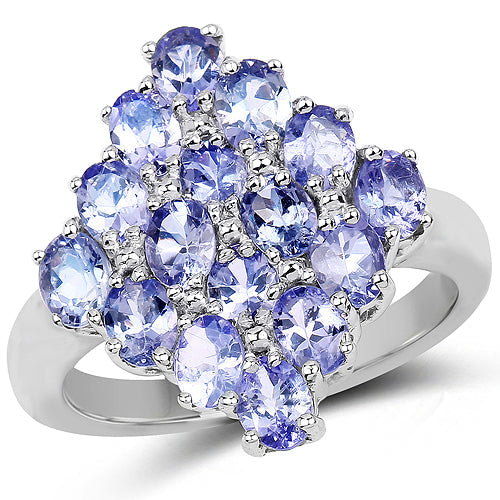 Bids.com 2.72 Carat Genuine Tanzanite .925 Sterling Silver Ring Rings White Smoke size 7.00,size 8.00,size 5.00,size 5.50,size 6.00,size 9.00