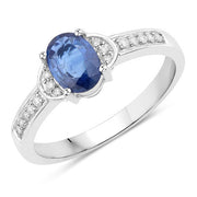 Bids.com 1.05 Carat Genuine Blue Sapphire and White Diamond 10K White Gold Ring Rings White Smoke size 5.00,size 6.00,size 7.00,size 8.00,size 9.00