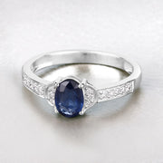 Bids.com 1.05 Carat Genuine Blue Sapphire and White Diamond 10K White Gold Ring Rings Light Gray size 5.00,size 6.00,size 7.00,size 8.00,size 9.00